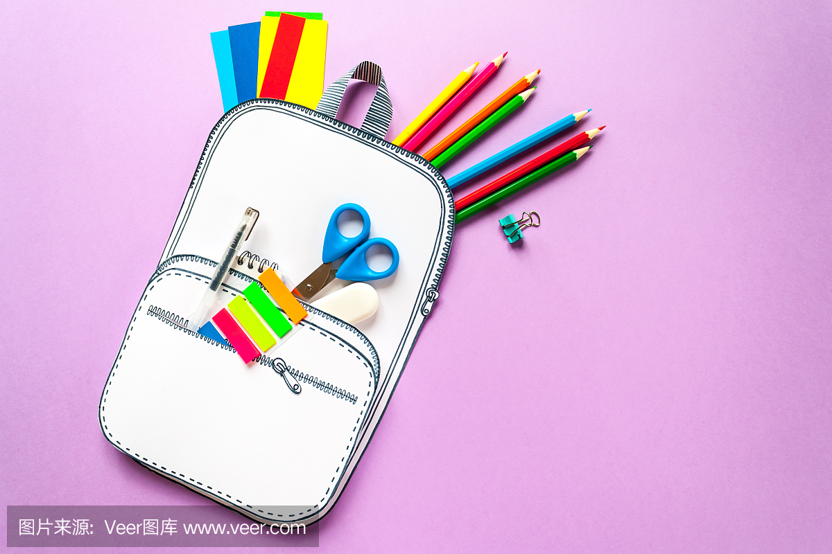 创意的书包用纸与学校文具。关闭了。