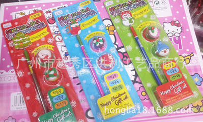 【圣诞节快乐铅笔文具套装 造型铅笔橡皮擦组合 热销圣诞礼品礼物】价格,厂家,图片,文具套装,广州市越秀区洪利工艺品商行-