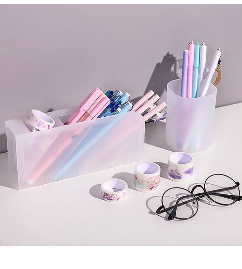 斜插式透明磨砂桌面笔筒办公室课桌收纳盒笔桶学生文具用品